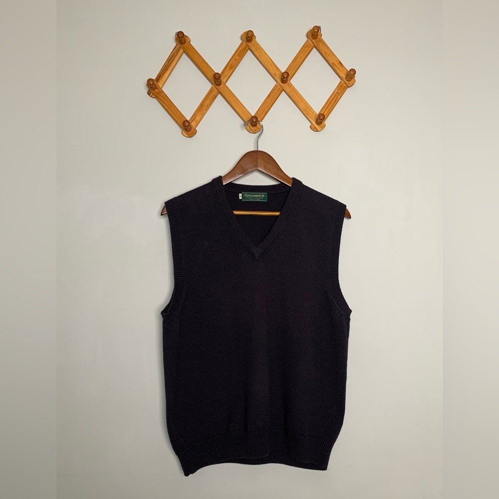 Gender Neutral Greenwich 100% Cotton Grandpa Chic Black Knit Pullover Vest SZ M